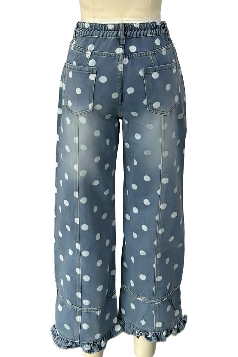 Polka Dot Ruffle Hem Baggy Jeans