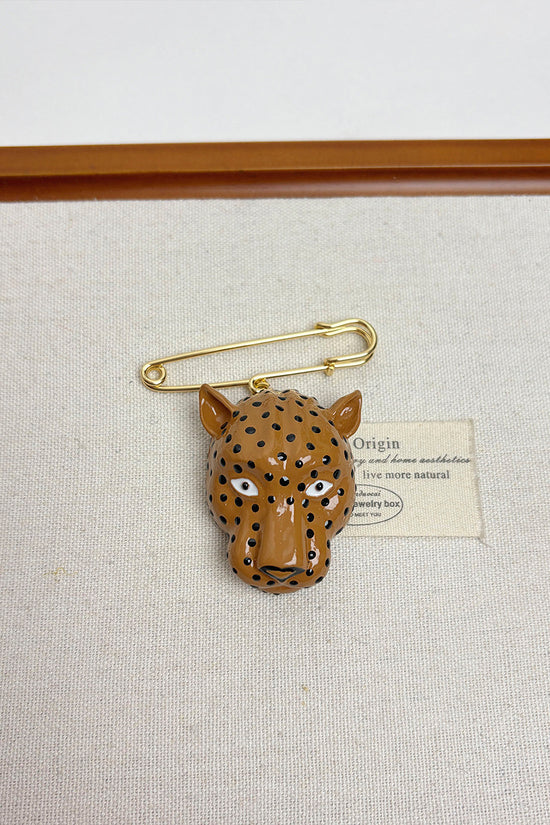 Leopard Head Safety Pin Brooch