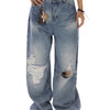 Relaxed Fit Faded Distressed Jeans