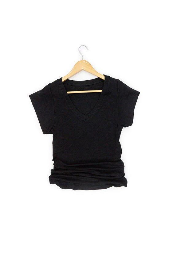 V-Neck Ruched Cap Sleeve T-Shirt