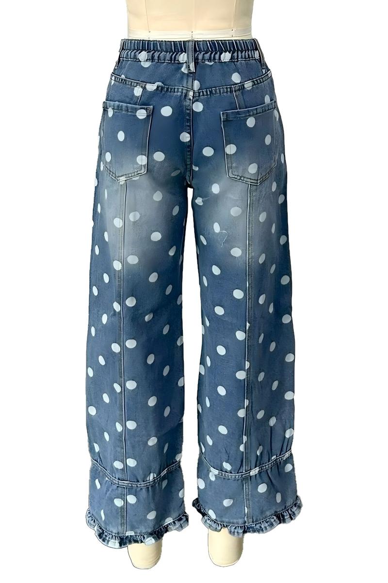Polka Dot Ruffle Hem Baggy Jeans