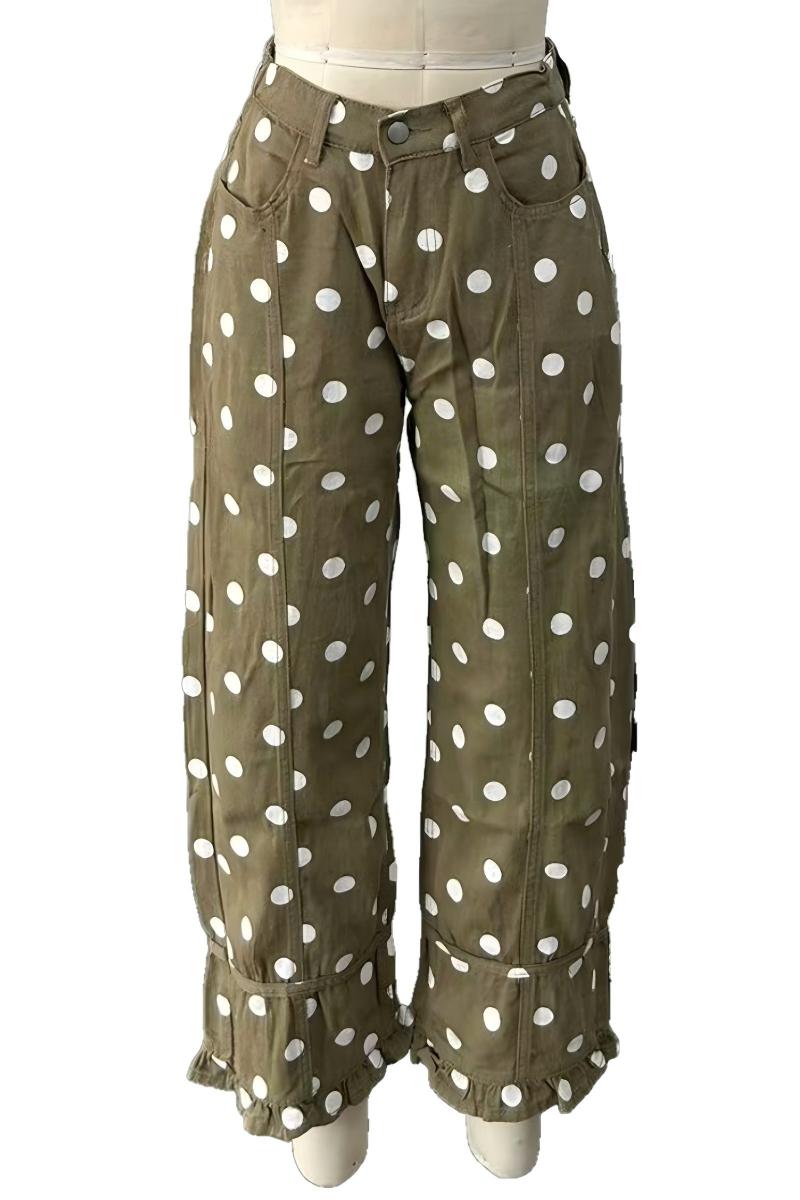 Polka Dot Ruffle Hem Baggy Jeans