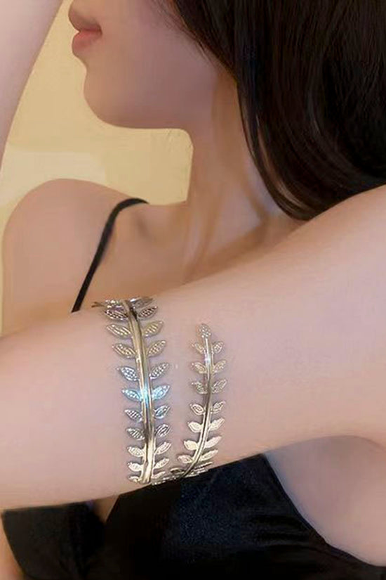 Leaf Motif Open Cuff Bracelet