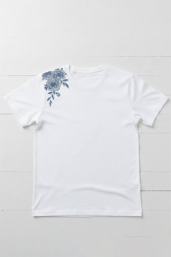 Floral Shoulder Embroidered T-Shirt
