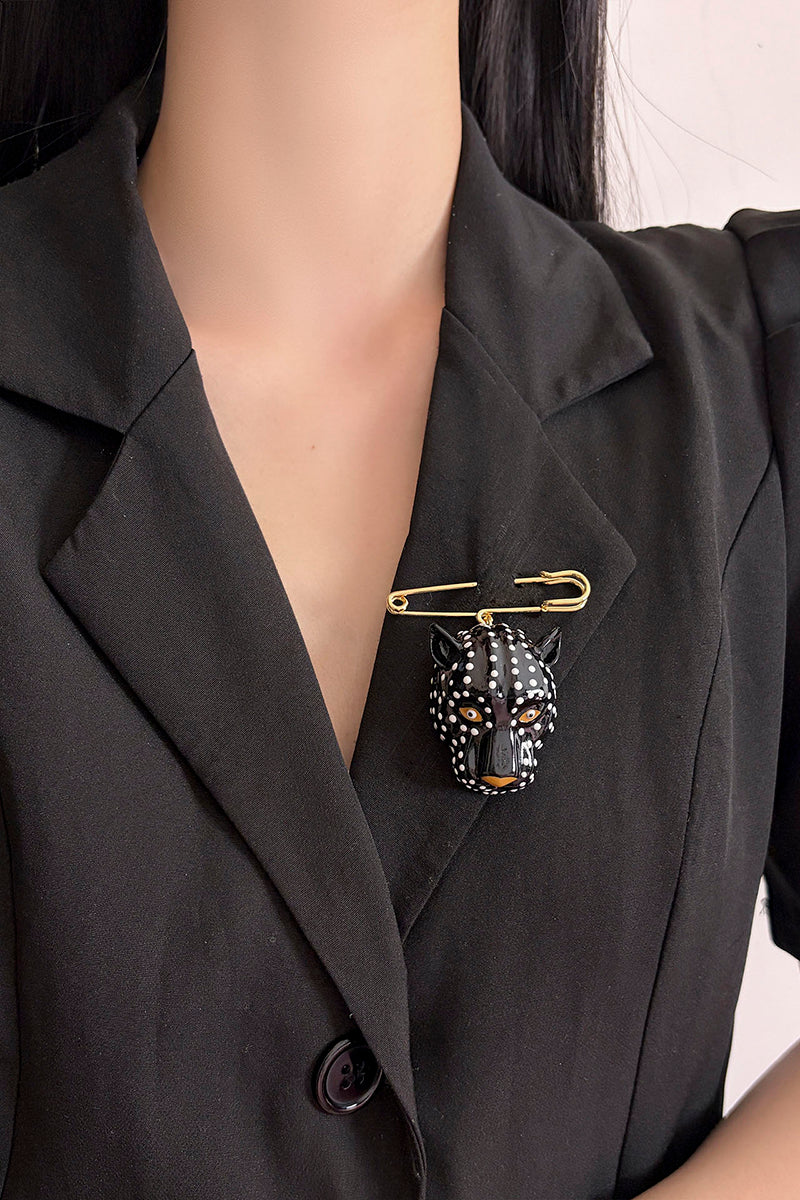 Leopard Head Safety Pin Brooch