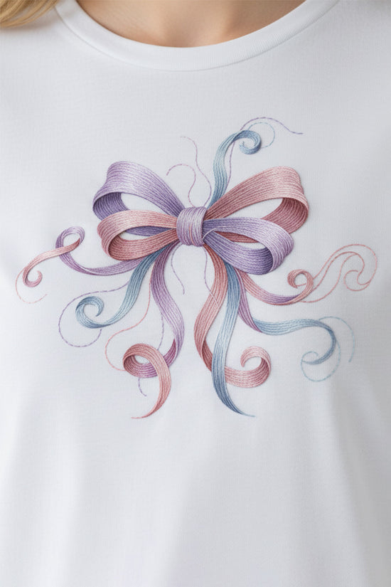 Pastel Ribbon Embroidered T-Shirt