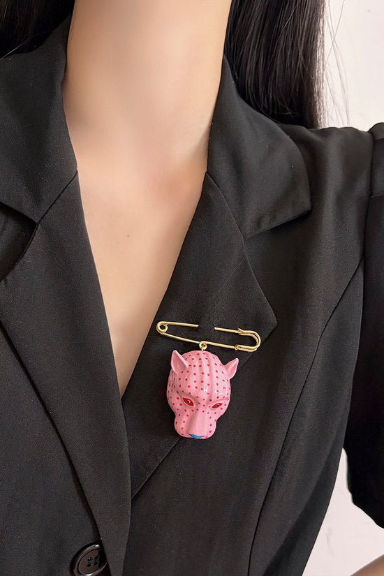 Leopard Head Safety Pin Brooch